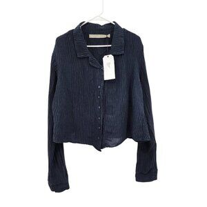 Cynthia Ashby Women's Silk Linen Blend Plisse Dress Shirt - L